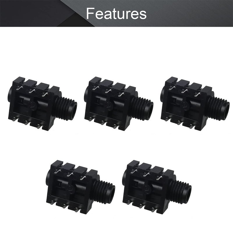 Fielect 5Pcs PCB Mount 6.35mm 6 Pin Socket Headphone Stereo Jack Audio Video Connector Black - Image 3